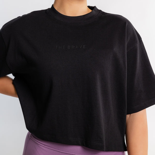 THE BRAVE - WOMEN'S LIFESTYLE OVERSIZED CROPPED T-SHIRT - BLACK/BLACK