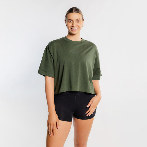 THE BRAVE - WOMEN'S LIFESTYLE OVERSIZED CROPPED T-SHIRT - DARK OLIVE