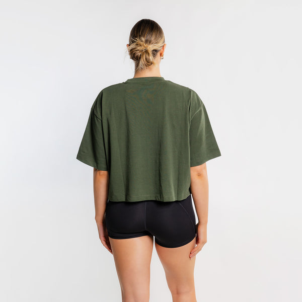 THE BRAVE - WOMEN'S LIFESTYLE OVERSIZED CROPPED T-SHIRT - DARK OLIVE