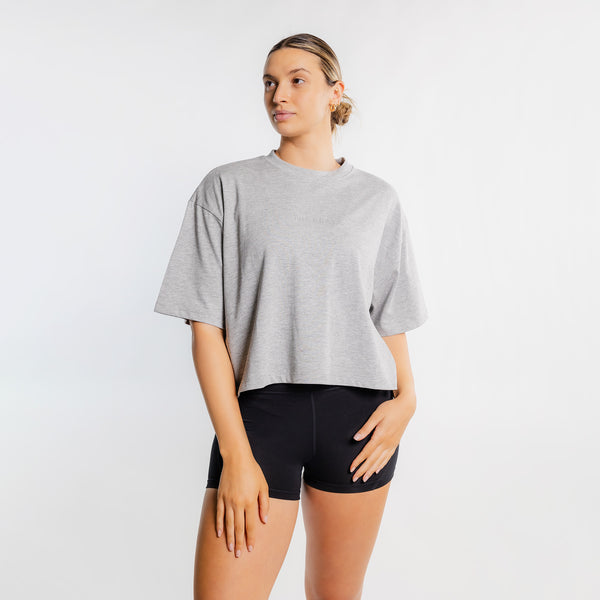 THE BRAVE - WOMEN'S LIFESTYLE OVERSIZED CROPPED T-SHIRT - LIGHT GREY MARL