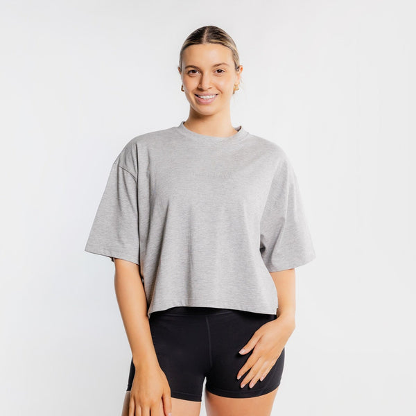 THE BRAVE - WOMEN'S LIFESTYLE OVERSIZED CROPPED T-SHIRT - LIGHT GREY MARL