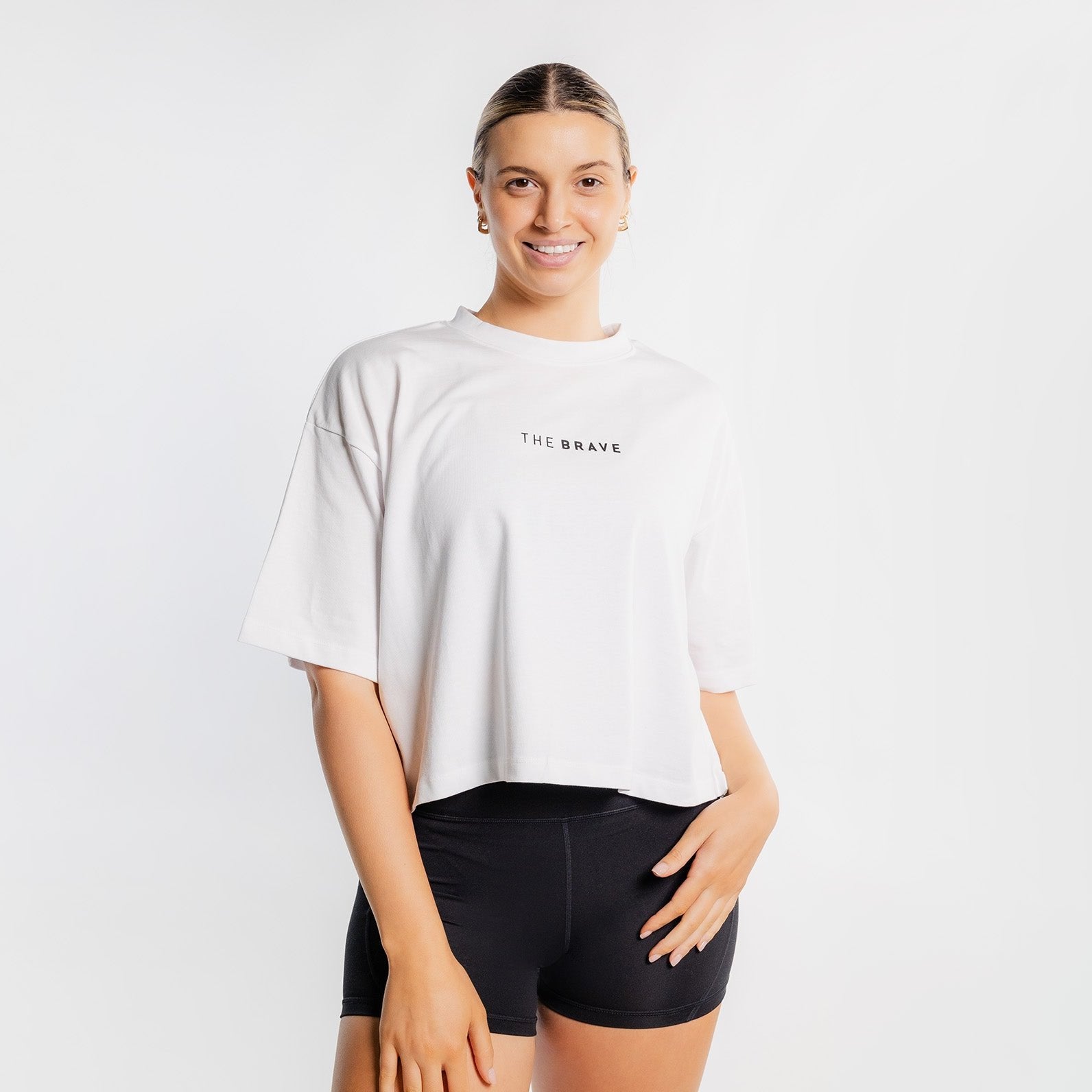 THE BRAVE - WOMEN'S LIFESTYLE OVERSIZED CROPPED T-SHIRT - WHITE/BLACK