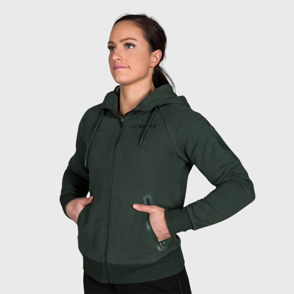 THE BRAVE - WOMEN'S SIGNATURE ZIP THROUGH HOODIE 2.0 - DARK OLIVE